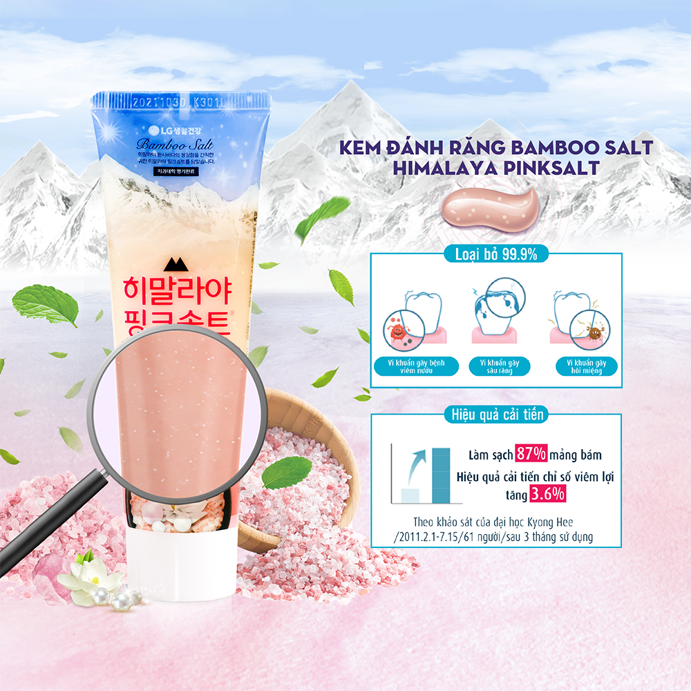 Kem đánh răng Bamboo Salt Himalaya Pink Salt Brightening Floral Mint 100g